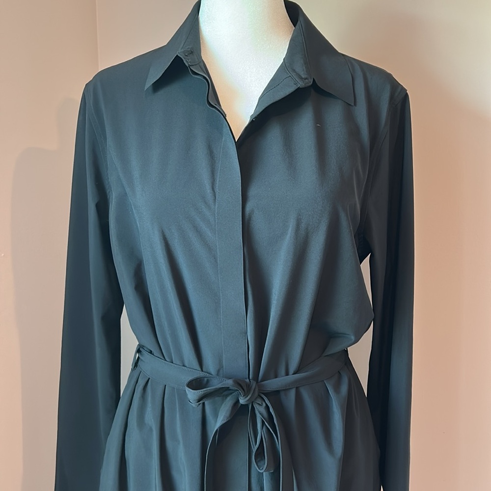 Athleta Urbanite Black Long-Sleeve Button Front Shirt Dress Midi Small - Picture 3 of 11